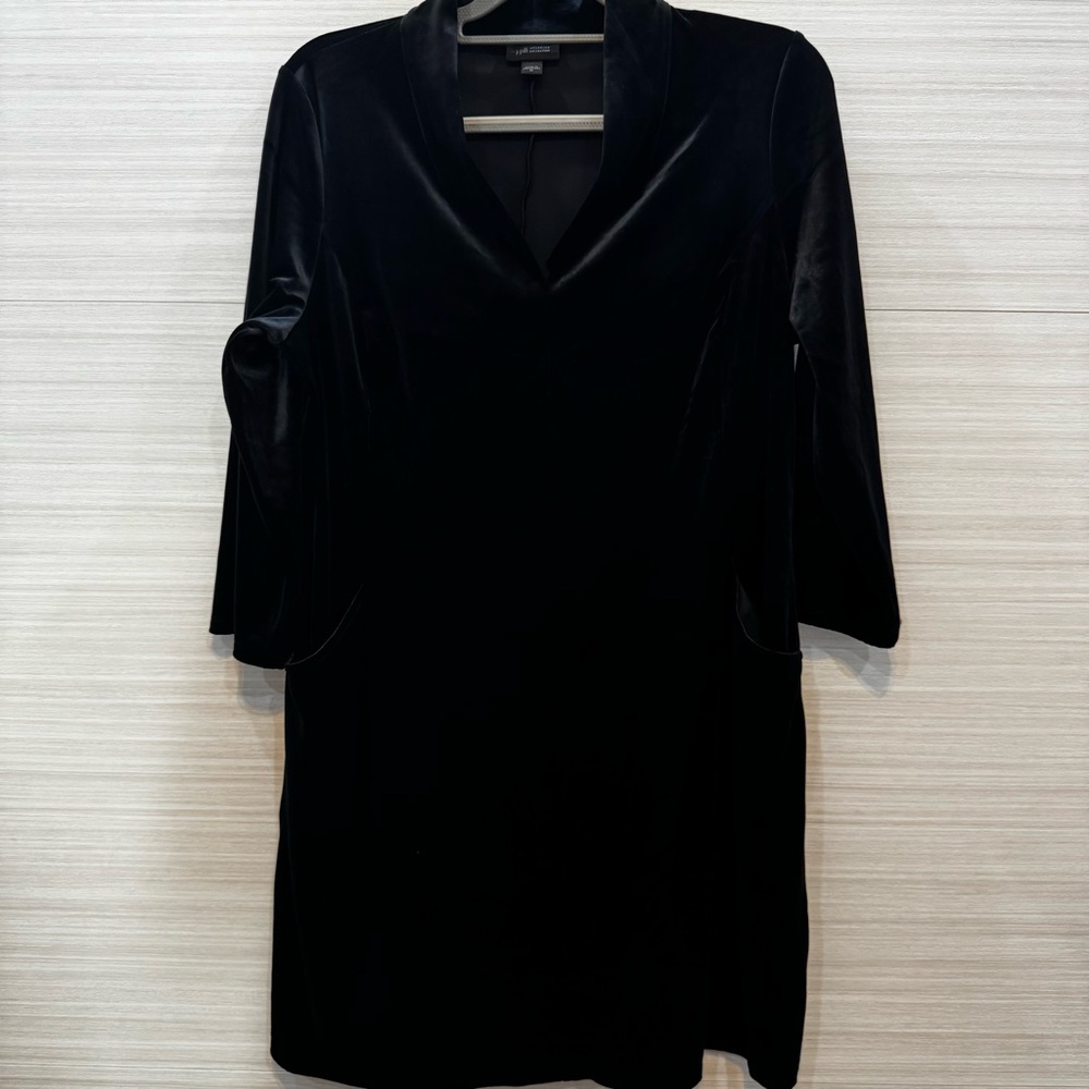 J. Jill Black Velvet 3/4 Sleeve Dress Front Pockets size M